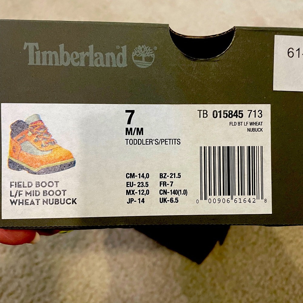 Timberland Boots for toddler size 7 used, in box
